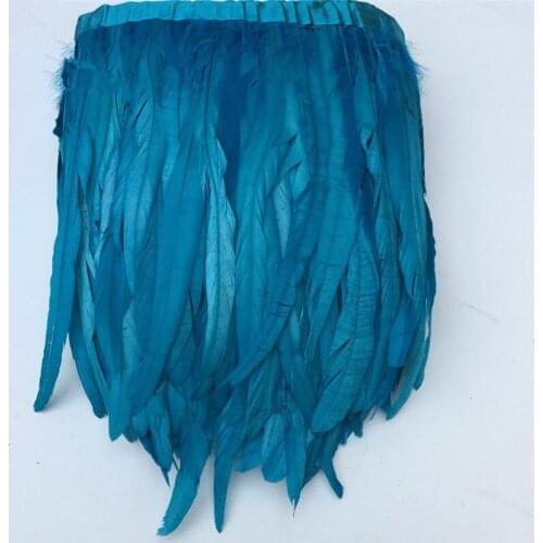 Wholesale 12-14 Inch Lake Blue Rooster Tail Trim Coque Feather trimming/ribbon For Crafts Dress Skirt Carnival Costumes Plumes