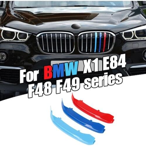 Dropship 3pcs Car 3D M Styling Front Grille Trim Bumper Cover Strip Strips Stickers Cover for BMW X1 Series E84 F48 2016-2019