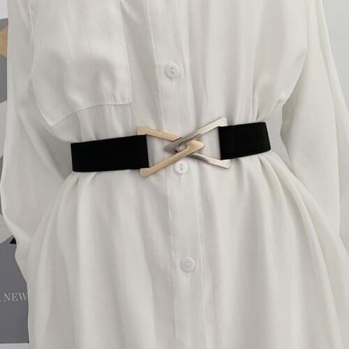 Ladies Belt Elastic Black Decorative Dress Coat Suit Sweater Gold Silver Triangle Buckle Girdle Belt for Woman Off White Belt