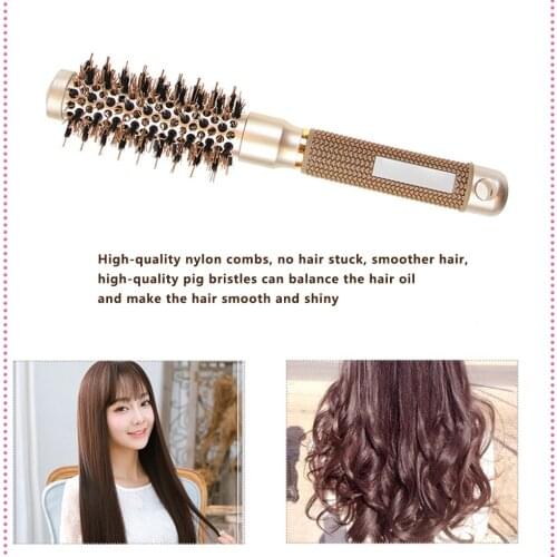 Hair Brush Heating Nylon Hairbrush Handle Round Hair Comb Portable Hairstyling Curling Tool for Home Salon