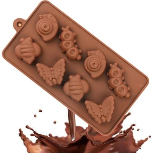 Silicone Chocolate Mold Insects Shape 8 Holes Food Grade Silicone Non-stick For Chocolate Candy Fudge Cake Decoration Jelly