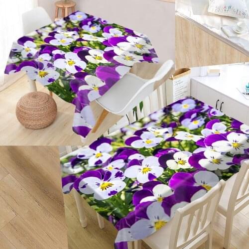 Custom Pansies Flower Table Cloth Oxford Fabric Rectangular Waterproof Oilproof Table Cover Family Party Tablecloth