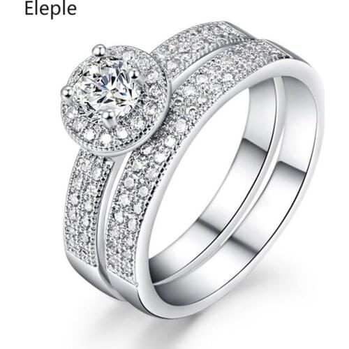 Eleple Double Rings For Couple Cubic Zirconia Bridal Sets Wedding For Women Vintage Jewelry Fashion Ring Dropshipping MSR042