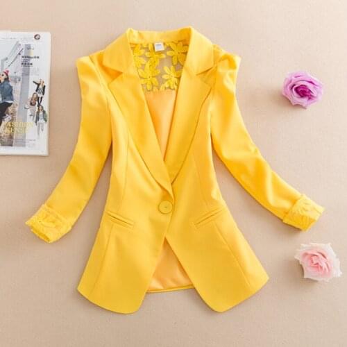 2020 Women Blazer Single Button Laddies Office Coat Autumn Casual Females Blazer Shawl Collar Back Lace Plus Size Outwear R81