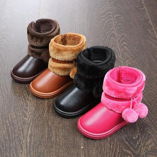 SKOEX Babys Girls Pom Pom Snow Boots Winter Warm Girls Shoes Toddler Little Kids Ankle Boots Fur Lining Princess Childrens Shoes