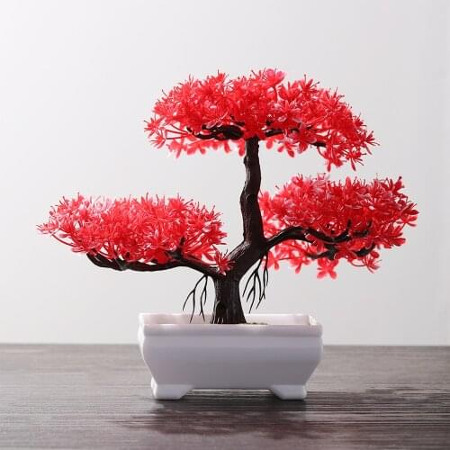 1 PC Colorful Welcoming Pine Desktop Ornament Rose Fake Artificial Plants Simulation Bonsai Artificial Potted Plastic Flowers