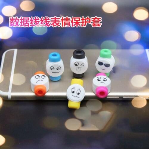 1000pcs/lot Cute Face USB Charger Cable Protector Colorful Earphones USB Data Cable Cover For iPhone Samsung HTC Free shipping