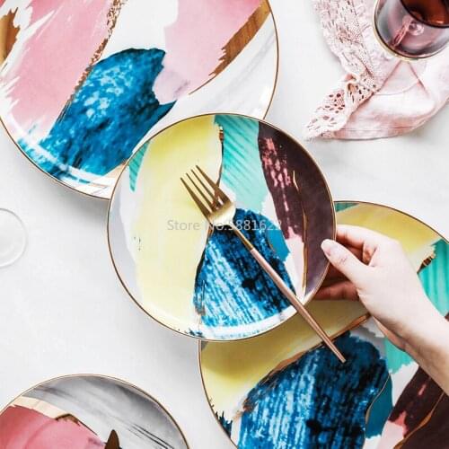 8/10 inch Dinnerware Watercolor painting cloud Ceramic Plate dinner ceramic porcelain cake plate snack plate dessert plate