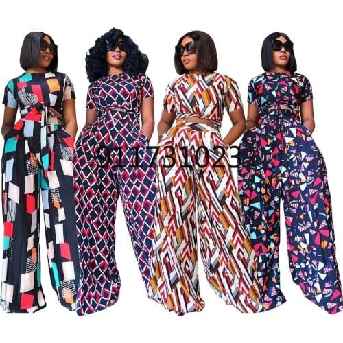 African Clothes for Women 2021 Summer African Women Printing Polyester Two Pieces Sets Top and Long Pant African Clothing