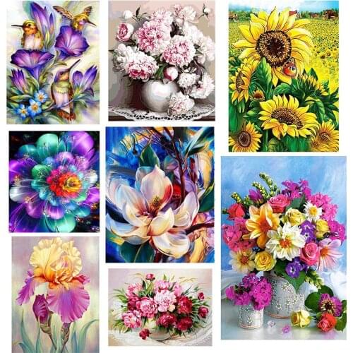 5D DIY Diamond Flower Full Round Drill Flower Cross Stitch Mosaic Diamond Handmade Gift Rhinestones Art Home Decor