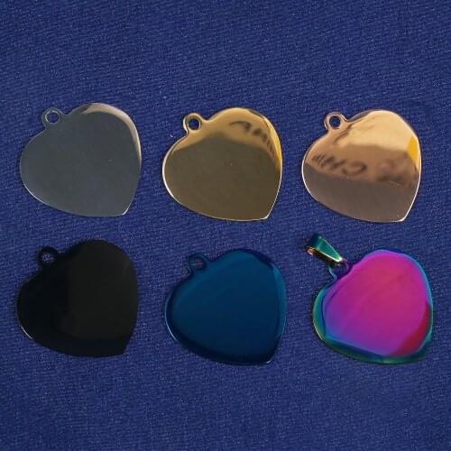 35mm Heart Stainless Steel Dog Tag Mirror Surface Stainless Steel Blank, DIY Blank Pet Tags 103725
