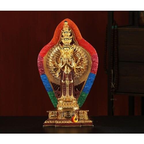 38CM large -HOME family hall lobby effective protection talisman Tibetan QIAN SHOU GUANYIN Buddha Gilded brass Buddha statue