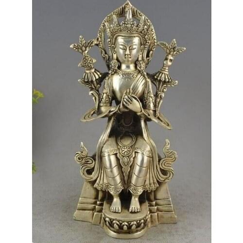 Buddhism White Copper Seat Tara Kwan-yin Guan Yin Bodhisattva Goddess Statue