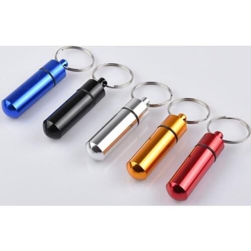 DHL 500PCS Waterproof Mini Aluminum Pill Box Case Bottle Holder Container Keychain Keyring SN492