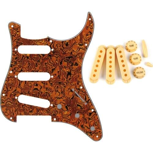 FLEOR Set of 11 Holes ST Guitar Pickguard SSS with 50/ 52/ 52mm Single Coil Pickup Cover Knobs Switch Tip Caps