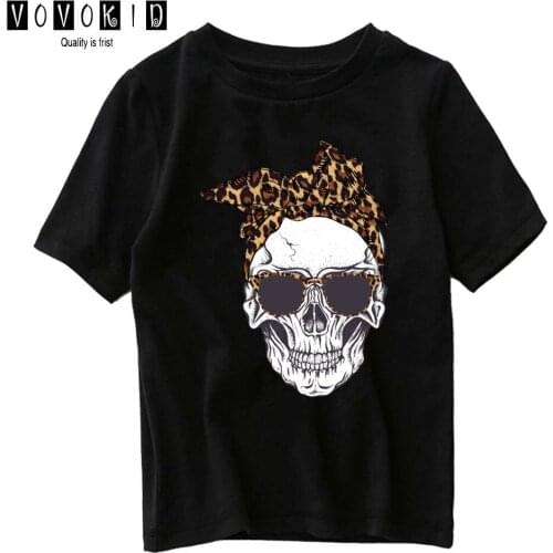 Girl Boy Cute Skull Leopard Print Sweet Girls Little Japanese Streetwear T-shirt Chlidren Summer Top Baby T Shirt Cartoon Shirt
