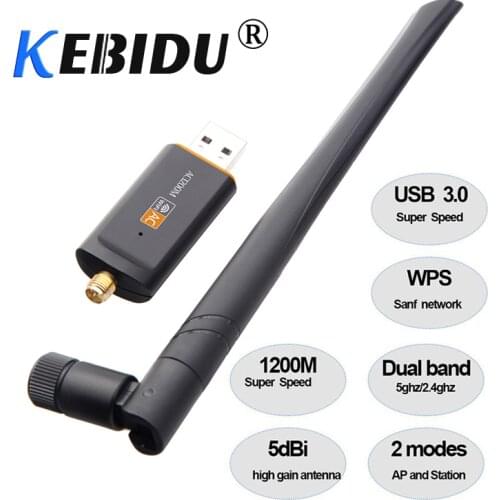 Kebidu 1200Mbps Super Speed USB 3.0 Wireless Wifi Adapter 2.4Ghz/5Ghz Dual Band Network Card RTL8812 With 5dBi Antenna For PC