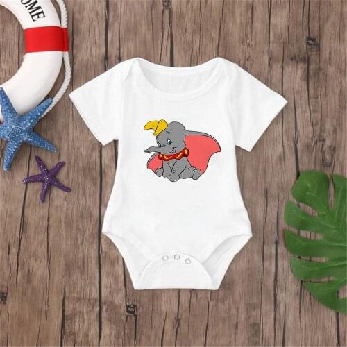 Summer Baby Bodysuit Short Sleeve White O-neck Baby Kids Clothes Baby Girls Jumpsuit Dumbo Disney Cartoon Print Baby Romper