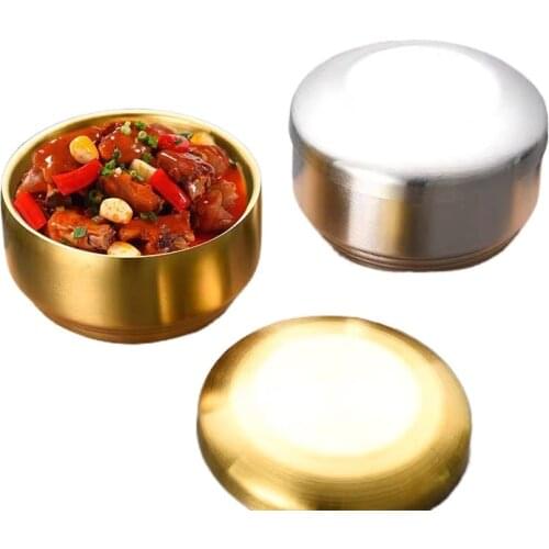 Korean 304 double-layer stainless steel childrens bowl cover bowl household soup bowl stainless steel bowl Korean kimchi bowl