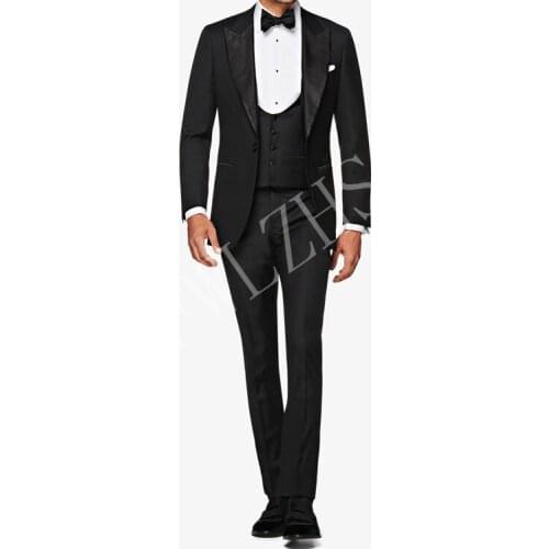 Handsome Groomsmen Peak Lapel Groom Tuxedos Mens Wedding Dress Man Jacket Blazer Prom Dinner (Jacket+Pants+Tie+Vest) A040