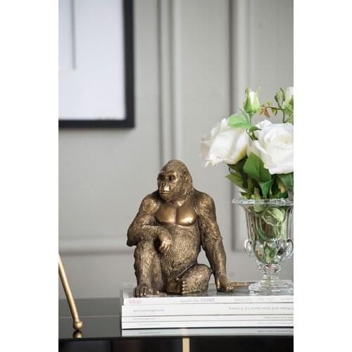 Powkhome Creative Gorilla Statuette Office Home Decoration Accessories Animal Figures Modern Art Resin Decora Craft Gift