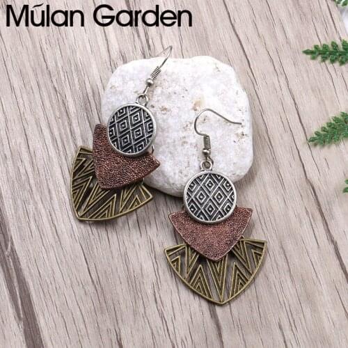 M&G Boho Geometric Vintage Earrings for Women Triangle Circle Metal Pendant Drop Earrings Retro Ethnic Jewelry Accessories Gift
