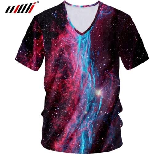 UJWI Man New Deep V Neck Short Sleeve 3D T-shirt Print Blue Starry sky Hiphop Plus Size 5XL 6XL Attire Hombre T Shirts