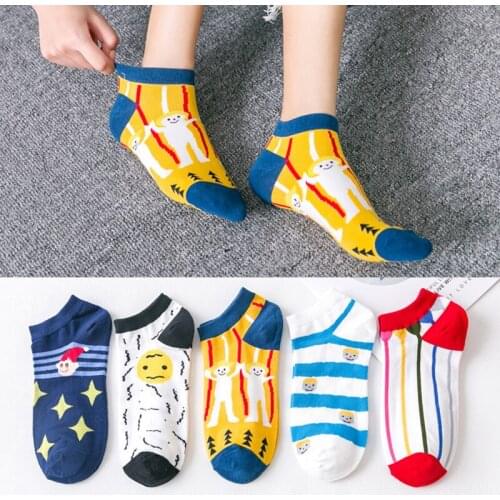 4 Pairs = 8 Piece Spring And Summer Short Woman Socks Anime New Comfortable Ankle Cotton Boat Socks Korea Invisible Female Socks