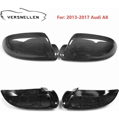 Pair Real Carbon Fiber Mirror Covers Fits for Audi A8 2013 2014 2015 2016 2017 Side Door Mirror Caps Replacement No Lane Assist