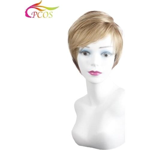 Short Blonde Gradient Dark Brown Wig with Bangs for African American Black Ladies High Temperature Fiber Synthetic Hair Wigs