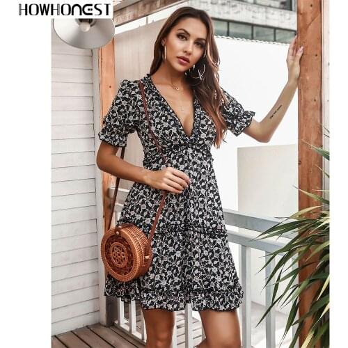Za Summer Dresses for Women Sexy Chiffon Print Boho Female A-line Short Sleeve V-neck Mini Beach Ruffles Womens Dress vestidos