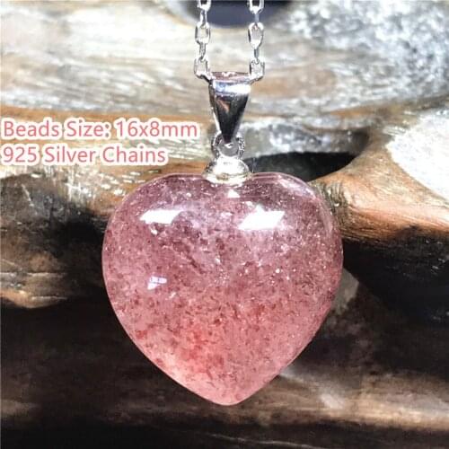 Top Natural Red Strawberry Quartz Pendant For Women Men Healing Love Gift Crystal 925 Silver Chains Heart Beads Jewelry AAAAA