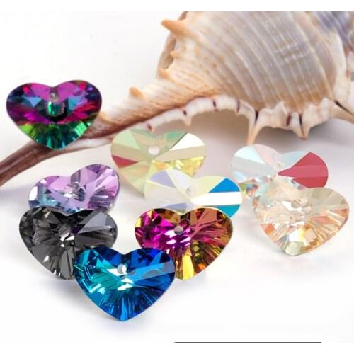 Pipatian Heart Pendant Shiny Cutting Faces Rhinestone Crystal With Holes High Quality Strass Accessories Diy Jewelry