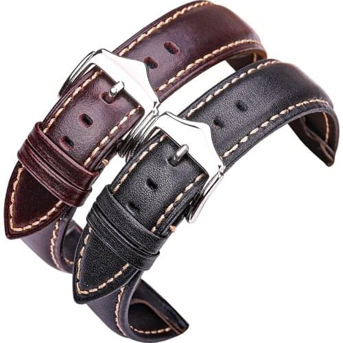 Soft Watchbands 18 19 20 21 22 24mm Genuine Leathe Black Dark Brown VINTAGE Wrist Watch Band Strap Belt Steel Silver Pin Buckle