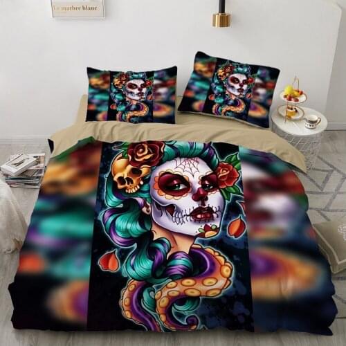 Luxury Female Skull Bedding Sets Queen Size Flower Death Duvet Cover Set with Pillowcase Full King 3D Sugar Skull Bed Sets