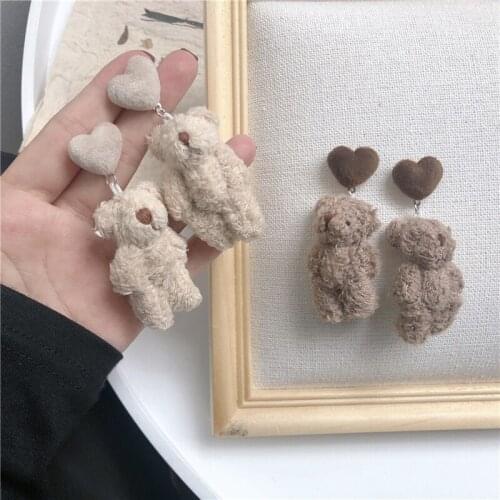 Plush bear earrings South Korea temperament lovely cartoon autumn and winter hair ball earrings lovely heart-shaped earrings fem