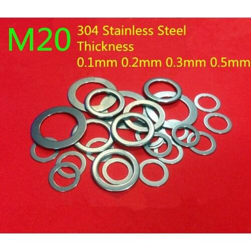 50PCS M20 flat Thin washer shim 0.1mm 0.2mm 0.3mm 0.5mm0 304 Stainless Steel Ultra-thin Flat Washer Gasket Gap Adjustment washer