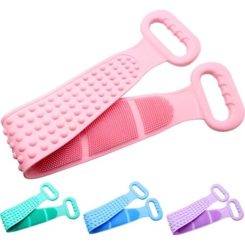 Bath Shower Silicone Body Brush Bath Belt Exfoliating Back Brush Belt Clean 28'' Blue Pink Green Purple Yellow Bath Scrub Towels