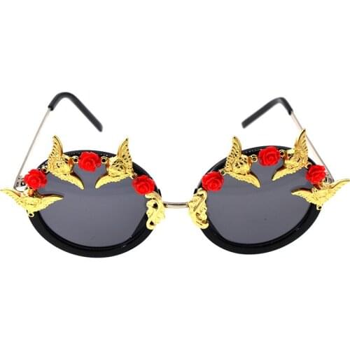 Handmade High Quality Luxury Rhinestones Sunglasses Women Rose Flower Vintage Oculos De Sol Oversize Brand Design Rhinestones