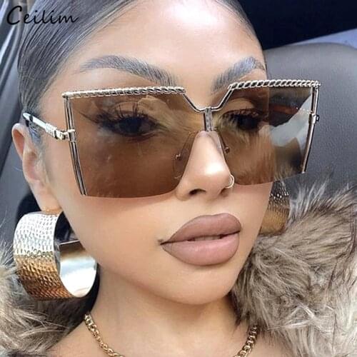 Oversized Square Sunglasses Women 2021 Luxury Brand Designer Vintage Big Frame Gradient Sun Glasses Rimless Female Shade UV400