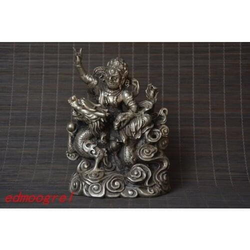 Old Chinese Tibet silver Dragon King statue / sculpture ,Auspicious evil-proof ornaments,,collection& adornment