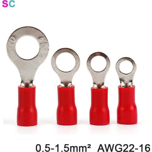 Terminal Ring Type 100pcs/bag Assorted Insulated Wire Crimp Connector 0.5-6mm² AWG22-10 RV1.25-RV5.5 Pressed Cable Accessories