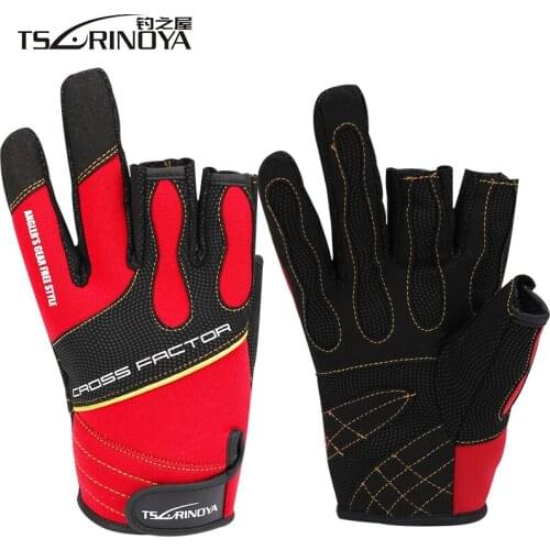 TSURINOYA 3 Finger Cut Breathable Anti-Slip Fishing Lure Gloves Red Outdoor Glove Protector Finger Luvas Guantes Fishing Tackle
