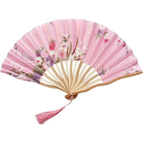 Pattern Hand Held Fans Silk Bamboo Folding Handheld Folded for Church Wedding Hand Fan Cool Bamboo Flower Hand Fan De Pliantes