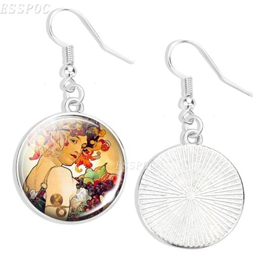 Autumn Harvest Art Goddess Vintage Earrings For Women Alphonse Mucha Jewelry Gift Drop Earrings