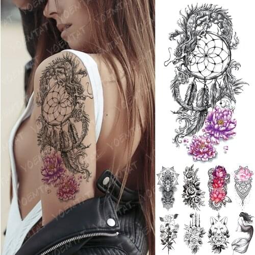 Waterproof Temporary Tattoo Sticker Dragon Dreamcatcher Lotus Flash Tattoos Flower Fox Mermaid Body Art Arm Fake Tatoo Women Men