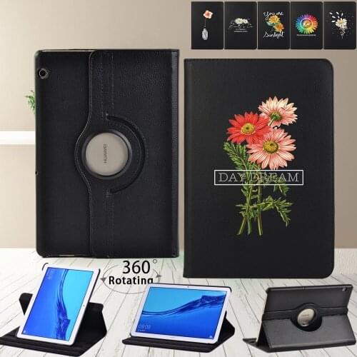 360 Rotating Case for Huawei MediaPad T3 10 9.6"/T5 10 10.1" - PU Leather Stand Daisy Series Cover Case High Quality Tablet Case