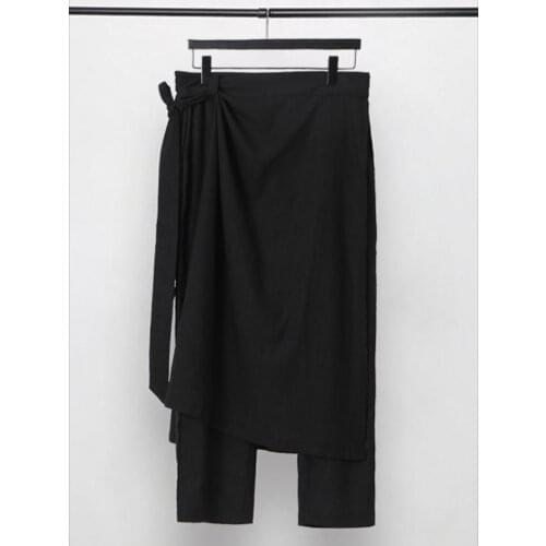 Summer mens new solid color irregular asymmetric design false two pieces of detachable mens trousers slim pencil pants