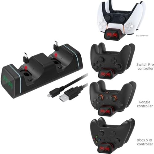 Dual Port Charging Dock Station Stand Base For PS5 , Xbox Series S/X , Nintendo Switch Pro , Google Controller LED Charger