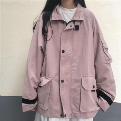 Goods women jackets Korean punk jackets Winter new ins Harajuku Oversize loose long-sleeved solid color zipper Streetwear jacket
